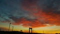 Blood red sky over Plymouth in to cornwall Royalty Free Stock Photo