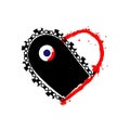 Blood red splatter and black chainsaw heart vector black icon, Love symbol. Saw in heart. Valentines day sign, emblem, Flat style Royalty Free Stock Photo