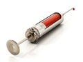 Blood sample in retro iron syringe. 3D illustration