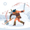 Blood and sand, the battle of the titans. A huge aggressive Gladiator attacks. Vector isolated illustration. Flat