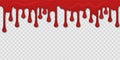 Blood seamless pattern. Realistic red paint drops and splashes on transparent background. Bleeding template. Bright spooky