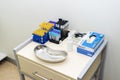 Blood ,semen samples and ,serum specimen medical test tubes on a tray in laboratory room at general hospital for clinical lab Royalty Free Stock Photo