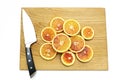 Blood Sicilian oranges on cutting board. ripe fresh juicy vitamin tropic citrus fruits.winter food Royalty Free Stock Photo