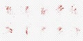 Blood Spatter Set. Red Drip Splatter. Grunge Splash Collection. Splat Pattern on Transparent Background, Paint Ink Stain Royalty Free Stock Photo