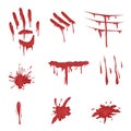 Blood spatters set, red palm prints, finger smears and stains vector Illustrations on a white background Royalty Free Stock Photo