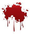 Blood splash or splatter. Red paint spot drip, drop or stain blot, patch, liquid texture. Abstract grunge dirty mark