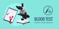 Blood test and diagnosis: microscope, blood samples and medical records Royalty Free Stock Photo