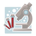 Blood test and donation, donor center isolated icon, microscope and flask