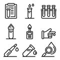 Blood test icons set, outline style