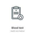Blood test outline vector icon. Thin line black blood test icon, flat vector simple element illustration from editable health and Royalty Free Stock Photo