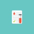 Blood test result lab report health vector icon. Medical checklist patient paperwork, blood test