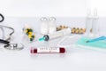 Blood Test Tube With The Coronavirus Disease For Virus Test And Research