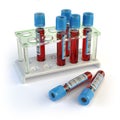 Blood test tubes. Blood samples in a rack on white. Royalty Free Stock Photo