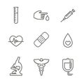 Blood testing and work icon set with syringe, donation, & blood sample ideas Royalty Free Stock Photo