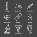 Blood testing and work icon set with syringe, donation, & blood sample ideas Royalty Free Stock Photo