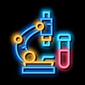 blood tests under microscope neon glow icon illustration