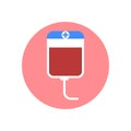 Blood transfusion plastic bag flat icon. Round colorful button, circular vector sign, logo illustration.