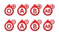 Blood type in the form of a drop of blood vector icons. Different blood types vector illustration. Blood test