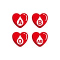 Blood type or blood group vector illustration isolated on heart shape Royalty Free Stock Photo