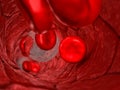 Blood vessel inside - Internal view of a blood vessel with red cells and white cells passing with shallow depth of field