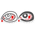 Blood vessels and arteries in eye line and solid icon, Human diseases concept, Eye with vessels sign on white background