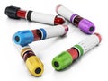 Blood vials with colored lids. 3D illustration