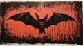 Bloodbat A Darkly Comedic Lino Print In Red, Black, And White