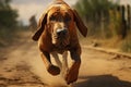 Bloodhound Dog Tracking Action shot of a