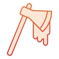 Bloodied Axe flat icon. Razor with drop of blood, bloody bladed hummer. Halloween party vector design concept, gradient