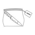 Bloodied knife in the package with a tag. Knife, criminal things single icon in outline style vector symbol stock