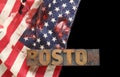 Bloodstains on USA flag with Boston word Royalty Free Stock Photo