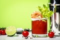 Bloody Caesar alcoholic cocktail drink, version of Bloody Mary with tomato juice, vodka, clam broth, celery, hot sauce and ice in Royalty Free Stock Photo