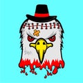 Bloody eagle with black hat,vector cartoon