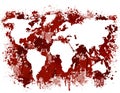 Bloody earth map. Red continents streaked with blood horrible murders.