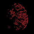 Bloody fingerprint icon. Murder biometrics mark illustration. Mystery criminal trace isolated on black background