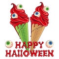 Bloody Halloween ice cream with eyes. EPS10