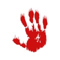 Bloody hand print isolated white background. Horror scary blood dirty handprint, fingerprint. Red palm, fingers, stain