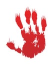 Bloody hand print isolated white background. Horror scary blood dirty handprint, fingerprint. Red palm, fingers, stain