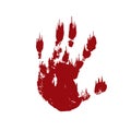 Bloody hand print isolated white background. Horror scary blood dirty handprint, fingerprint. Red palm, fingers, stain Royalty Free Stock Photo