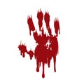 Bloody hand print isolated white background. Horror scary blood dirty handprint, fingerprint. Red palm, fingers, stain