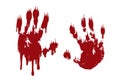 Bloody hand print set isolated white background. Horror scary blood handprint, fingerprint. Red palm, fingers, stain Royalty Free Stock Photo