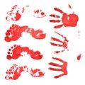 Bloody handprints and feet.