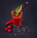 Bloody Mary at the bar counter. Classic cocktail. Dark background Royalty Free Stock Photo