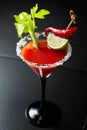 Bloody Mary cocktail with celery, lime, and red pepper Royalty Free Stock Photo