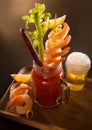 Bloody Mary drink with shrimp and beer chaser