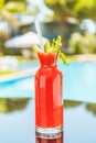 Bloody Mary cocktail at the resort bar or suite patio. Luxury re Royalty Free Stock Photo