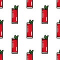 Bloody mary cocktail seamless doodle pattern, vector illustration