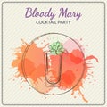 Bloody Mary. Hand drawn vector illustration of cocktail. Colorful watercolor background