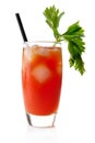 Bloody Mary with ice cubes with celery isolated on white Royalty Free Stock Photo