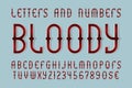 Bloody red letters and numbers with currency signs. Halloween gaming stylized font